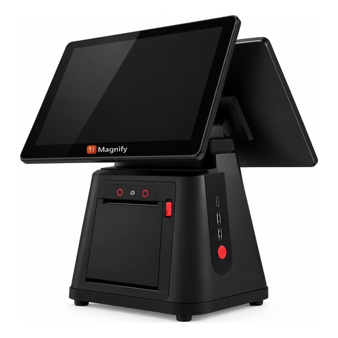 A dual-screen POS terminal badged Magnify
